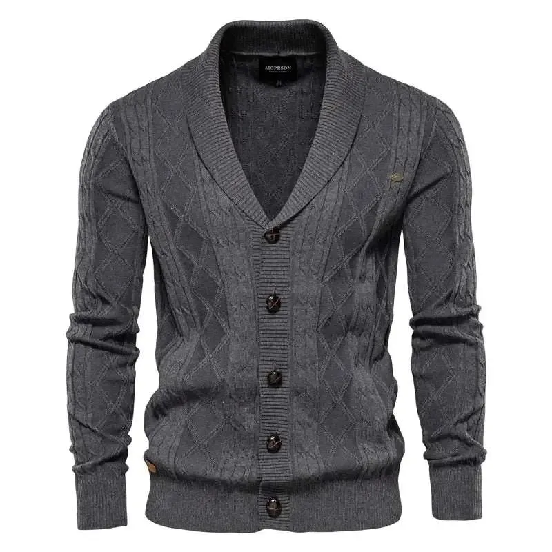 Men's Classic Cotton Argyle Winter Cardigan