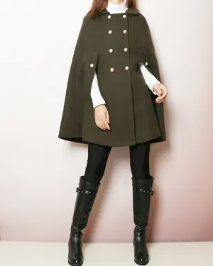 Wool poncho, Wool cape coat, wool cloak jacket, winter coat, wool cloak(Y2164)